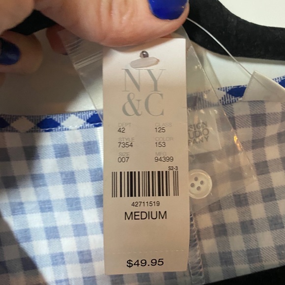 NWT New York & Company Gingham Peplum Top with Tie in Size Medium - Picture 8 of 9